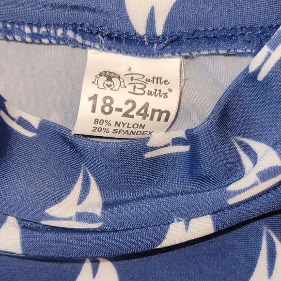Ruffle Butts Nautical Blue White Sailboat Rashguard Swimsuit Bathing Top 18-24M - Picture 6 of 6